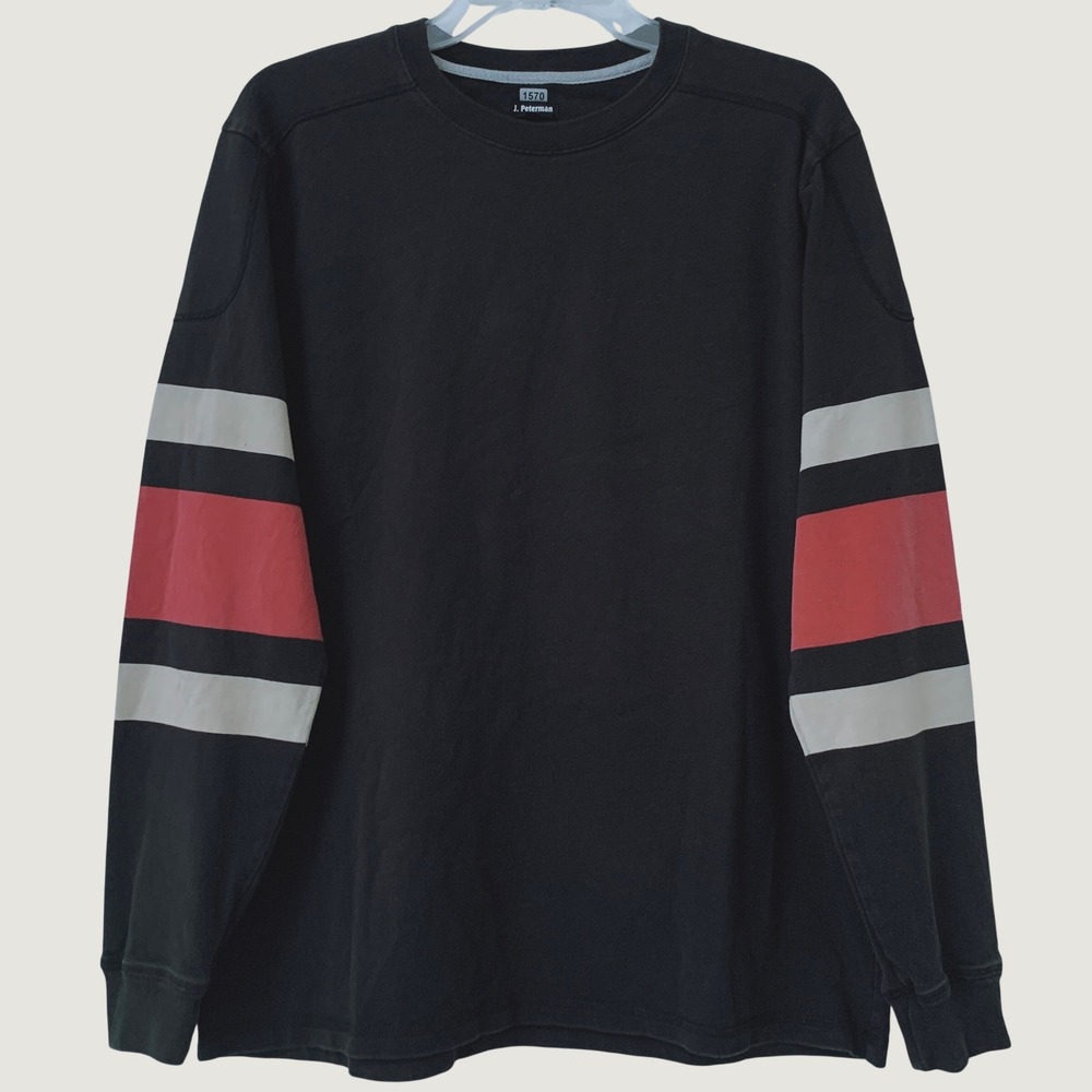 J. Peterman Long Sleeve T-Shirt Men L Black Striped Crew Neck 100% Cotton